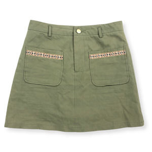 IEF A-Line Mini Skirt Green Embroidered Front Pockets